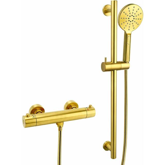 Azaleyah Thermostatic Round Handset Riser Rail Bar Kit Complete Shower System with Handheld Shower Head - Gold