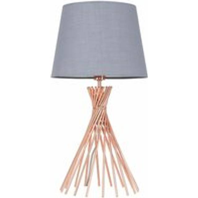Minisun - Gorforth Modern Copper Metal Wire Twist Design Table Lamp with Grey Tapered Light Shade with led Golfball Bulb