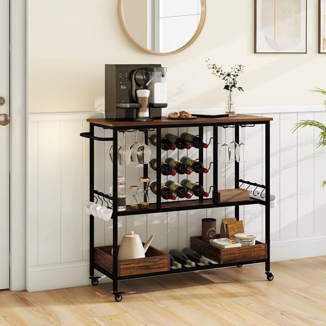 Alys Metal Bar Cart - Brown (91cm H X 100cm W X 15.75cm D)