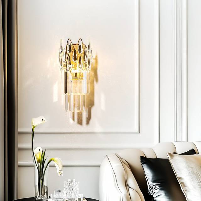 2 Light Luxurious Gold Wall Crystal Sconce Light 3 Color (35cm H X 16cm W X 10.5cm D)