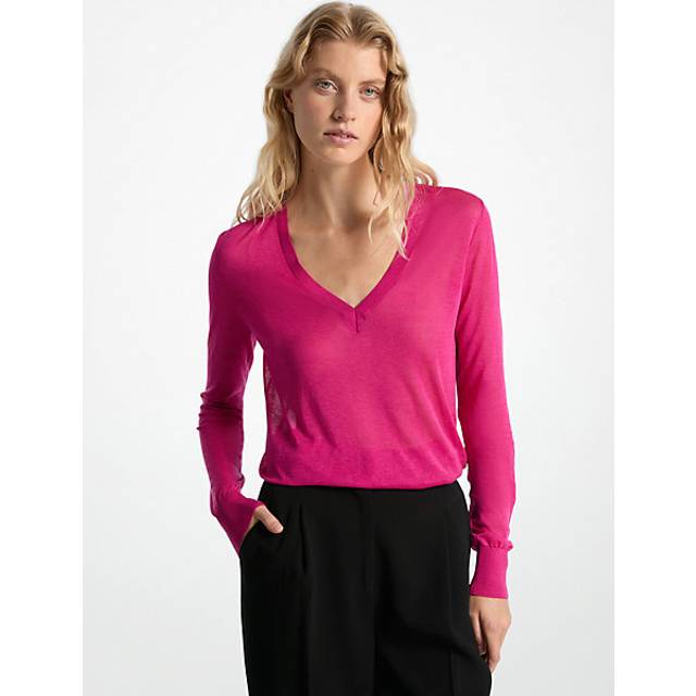 MK Silk Blend V-Neck Jumper - Blue - Michael Kors