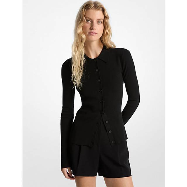 MK Ribbed Cardigan - Black - Michael Kors - L