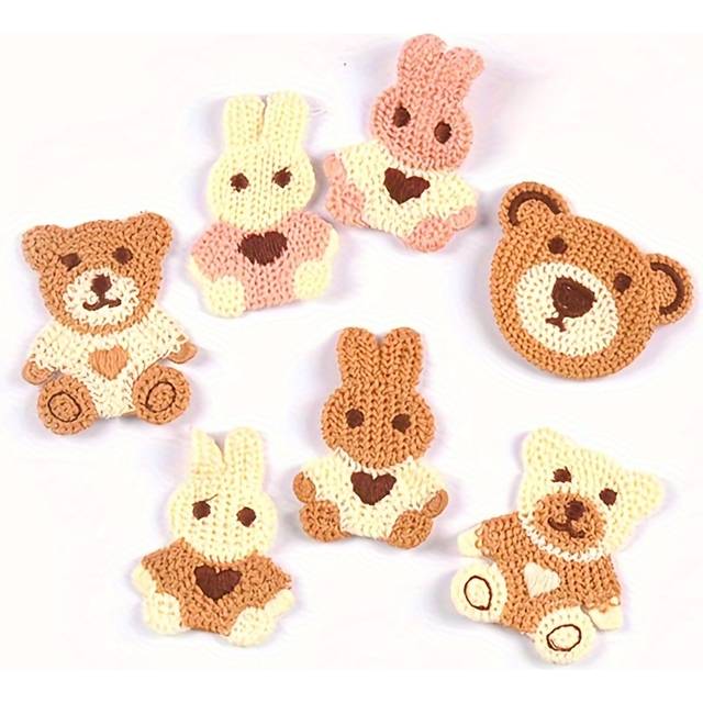 TEMU 10pcs Of Random Mixed Rabbit And Bear Decorative Cloth Stickers About 4*6cm Without Glue, Need To Be For , Hats, Scarves And Other Accessories