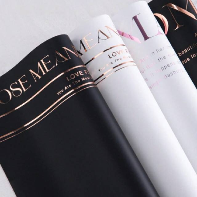 SHEIN Valentine&#39;s Day Gold Foil Minimalist Flower Wrapping Paper, Waterproof Kraft Paper With English Alphabet Floral Design For Flower Bouquet Packaging Ba