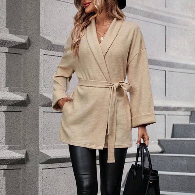 SHEIN Shawl Collar Drop Shoulder Belted Coat
