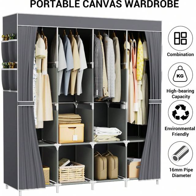 SHEIN Fabric Canvas Wardrobe 4-Layer Clothes Storage Hanging Rail Shelving Portable