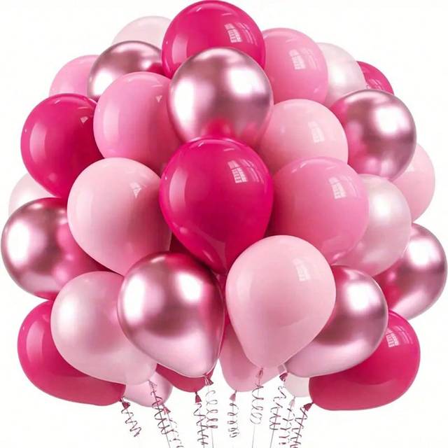 SHEIN 50pcs Metallic Pink Hot Pink Latex Balloons, Wedding Decor, Birthday Party Decor, Anniversary Decor, Graduation Decor, Holiday Decor, Mother&#39;s Day Dec