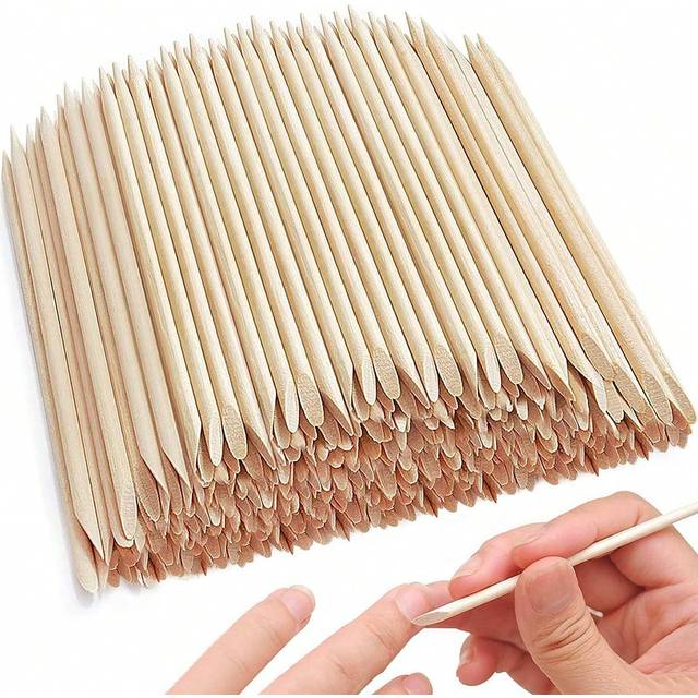 SHEIN 100 Pcs 3&#34; Orange Wood Cuticle Pusher Nail Sticks, Double Heads Cuticle Pusher, Multi Functional Nail Remover Cleaning Tool For Manicure Pedicure,Nail