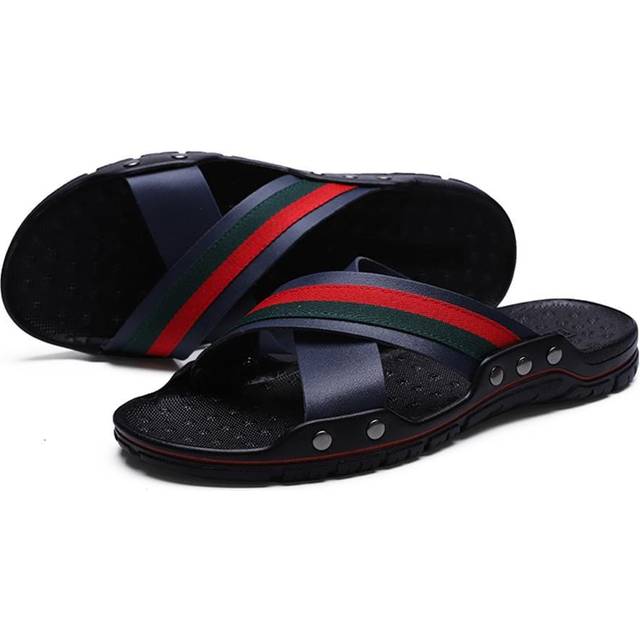 SHEIN Men Striped Tape Studded Decor Criss Cross Sandals, Casual Summer Sandals