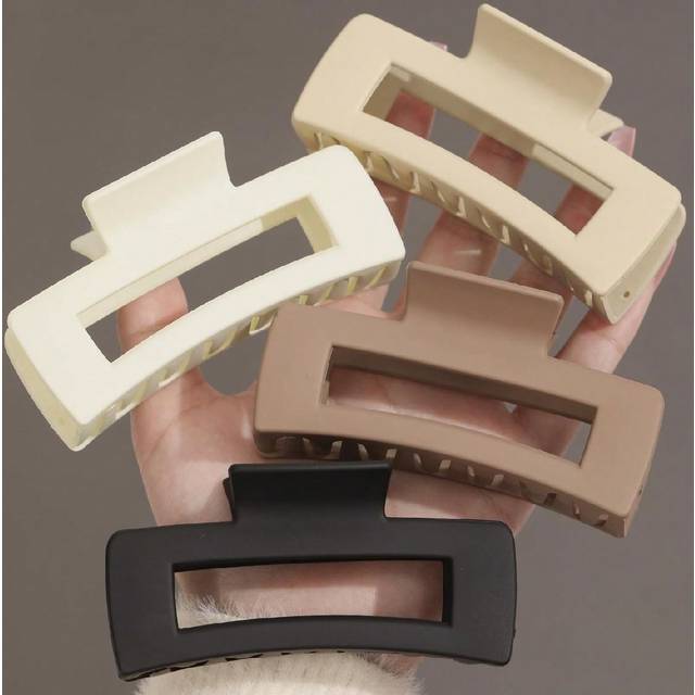 SHEIN 4pcs Women&#39;s Black White Khaki Square 3d Claw Hair Clips Hair Accessories For Daily Life Casual, Hair Claw, Claw Clips, Hair Jaw Clip, Hair Clutch Sum