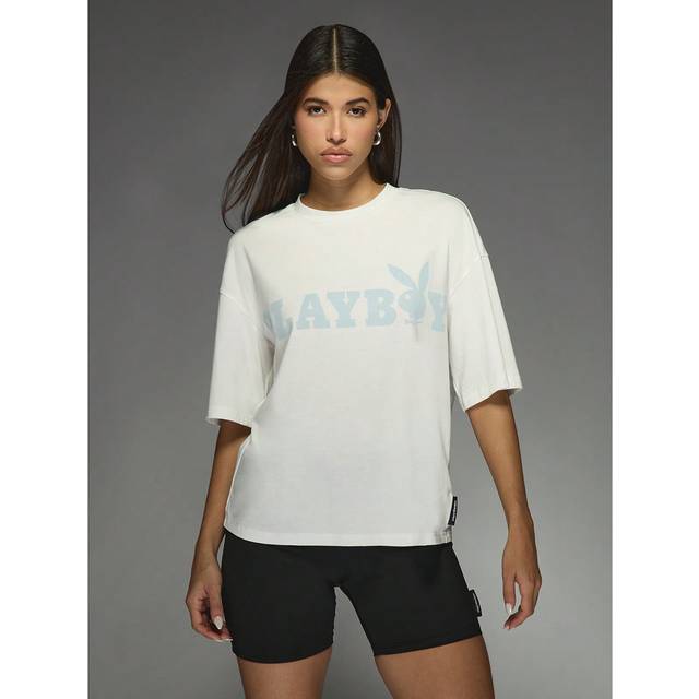 MISSGUIDED Bunny Logo Print Round Neck Boxy Short Sleeve Casual T-Shirt