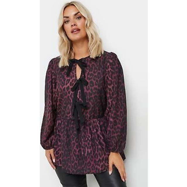 Limited Collection Curve Burgundy Red Leopard Print Bow Tie Front Top, Women's Curve & Plus Size, Limited Collection - 30-32