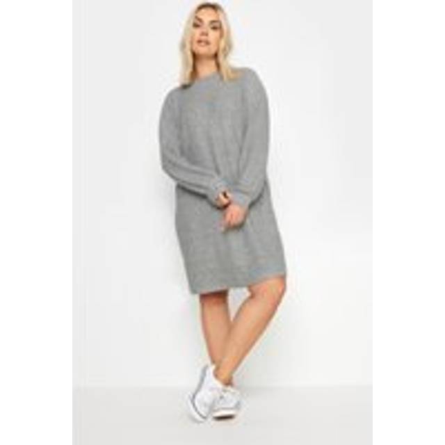 Yours Curve Light Grey Soft Touch Ribbed Jumper Dress, Women's Curve & Plus Size, Yours - 26-28