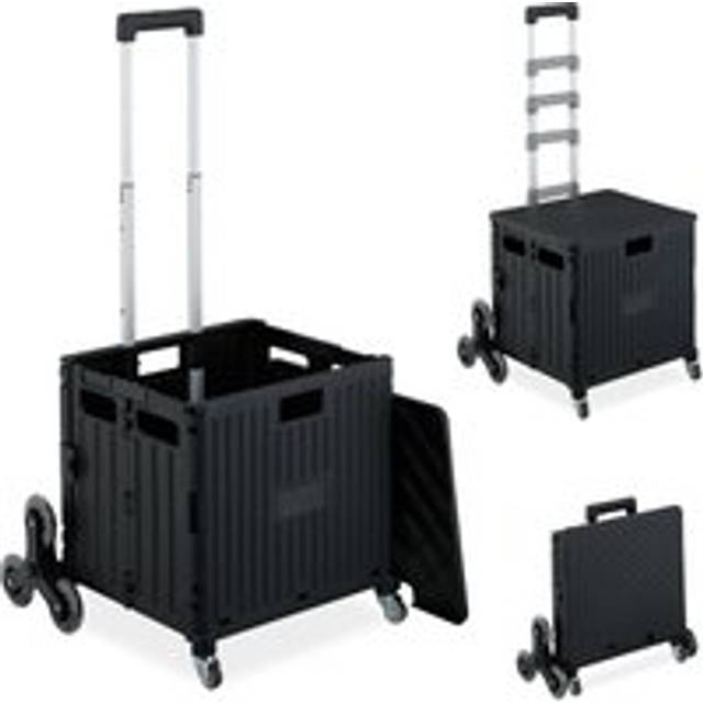 Relaxdays - Shopping Trolley, Collapsible, Stair Climber, Cart with Wheels, Telescopic Handle, Capacity up to 35 kg, Black