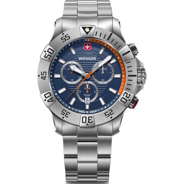 Wenger Seaforce Chrono Analog Quartz Chronograph Klocka Diameter 43 Mm Schweiziskt Tillverkad, Vattentätt Upp Till 200 M Rostfritt Stålarmband 01.0643.125