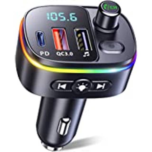 FM Transmitter for Car Bluetooth 50 QC30 PD 18W USB C Car Charger 9 RGB Backlit Car Bluetooth Receivers Bluetooth Car Adapter Support Handsfree Calls