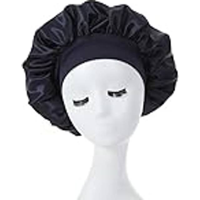 Duschmössor Mjuk satäng Silke Nattmössa Hårvårdsmössa Nattmössa for kvinnor Skönhetssalong Hårvård Hattar Universal Badrumsprodukt (Color : Black, Size : Free size)