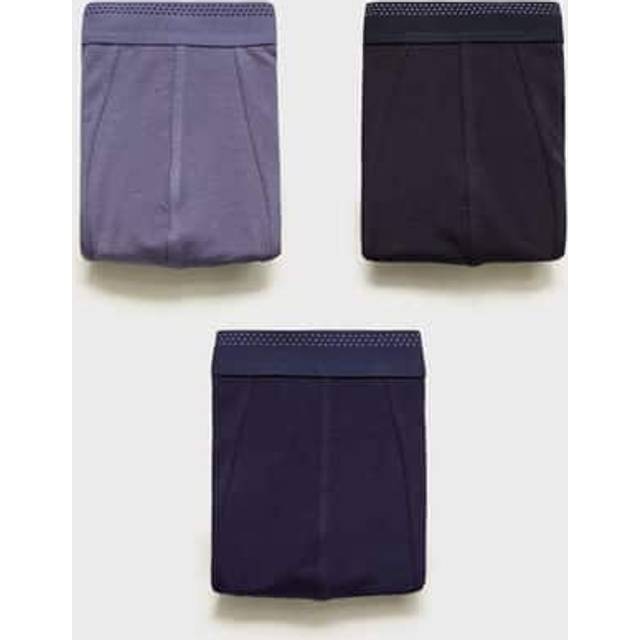 Mango Cotton Blend Trunks, Pack of 3, Navy/Multi
