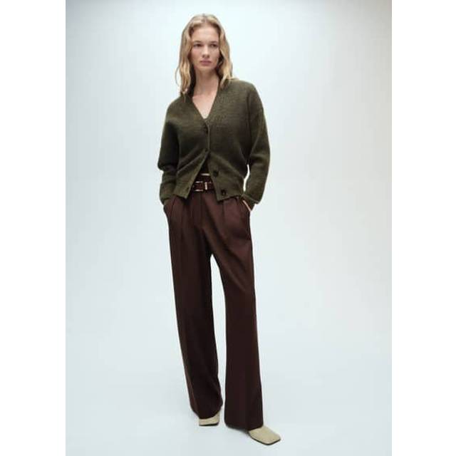 V-neck ribbed cardigan khaki - Woman - XS - MANGO - Khaki
