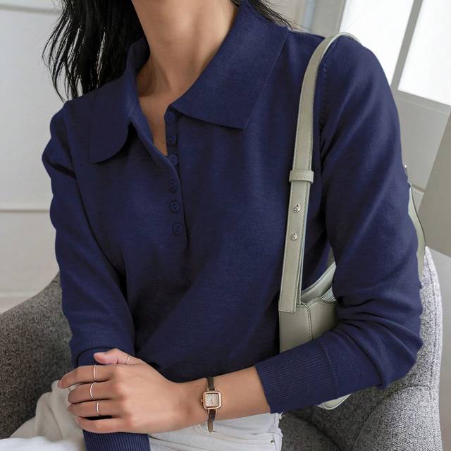DAZY Minimalist Solid Color Knit Sweater, Casual Business Style For Autumn/Winter,Fall Women Clothes