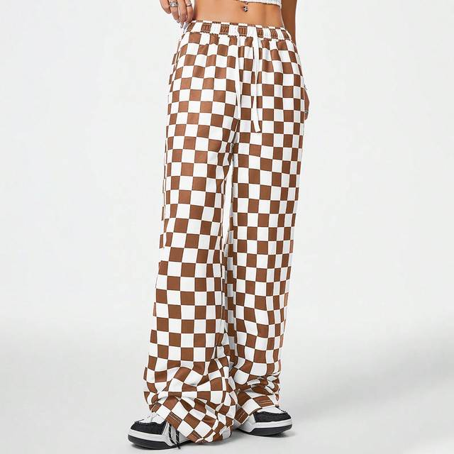 SHEIN Women&#39;s Streetwear Y2K Checkered Pattern Casual Pants