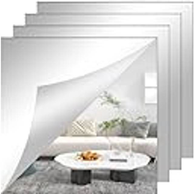 Large Self Adhesive Mirrors Sheets 2mm Thickened Acrylic Mirror Tiles Adhesive 30 x 30cm Non Glass Mirror High Clear Mirrors for Bathroom, Bedroom,
