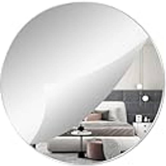 TSKDKIT 40cm Round Wall Mirror Self Adhesive Circle Glass Mirror HD Large Wall Mirror 16'' Makeup Mirror Frameless Decoration Wall Mirror for