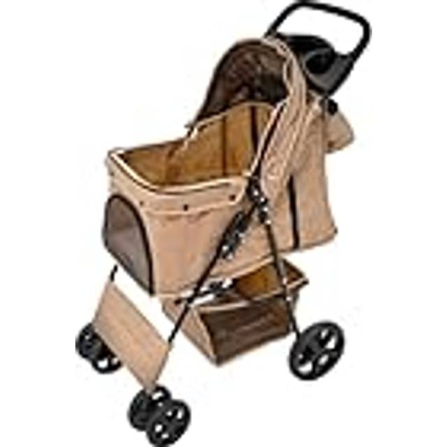 Pet Stroller With Rain Cover & Caddy Bag - Woven Beige