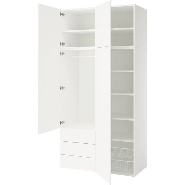PLATSA garderob med 4 dörrar+3 lådor, vit/Fonnes vit, 120x57x241 cm