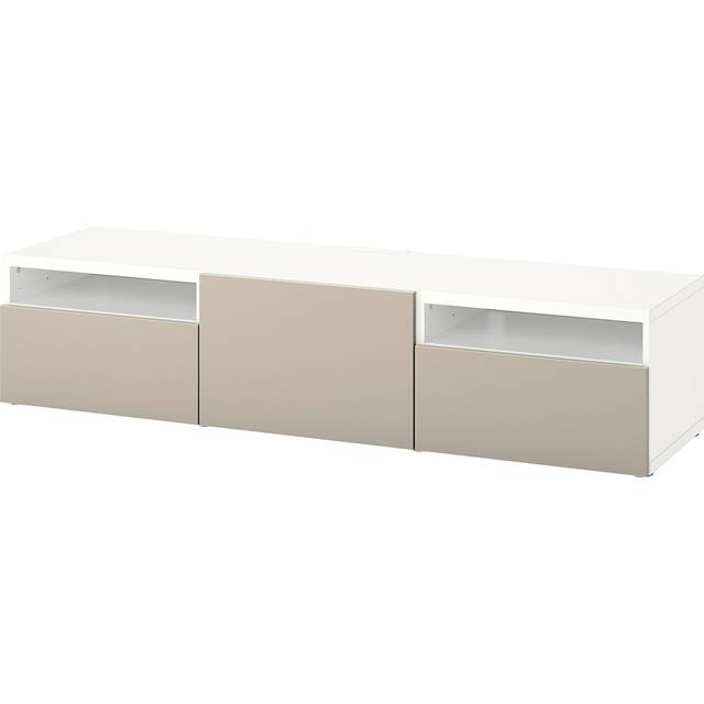 BESTÅ tv-bänk med lådor och dörr, vit/Lappviken ljusgrå/beige, 180x42x39 cm