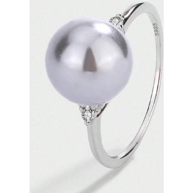 SHEIN S925 Sterling Silver Simulated Pearl & Rhinestone Wedding Ring, Fashionable & Elegant, Suitable For Gift, Date, Party, Daily Wear, Christmas Gift, Eng