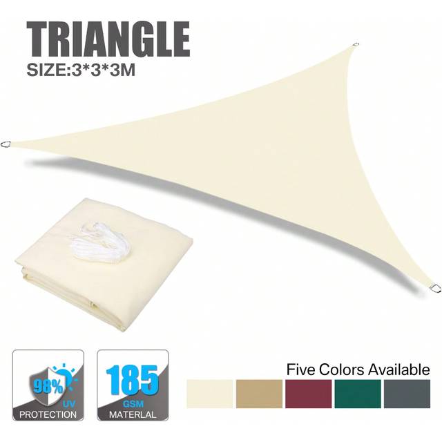 SHEIN Garden Shade Sail Waterproof 3m X 3m X 3m Sun Shade Sail, Triangle Sun Canopy For Patio With Awning Attachment, 95% UV Block