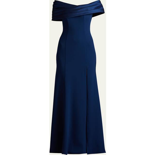 Off-Shoulder A-Line Crepe & Taffeta Gown - NAVY - Medium