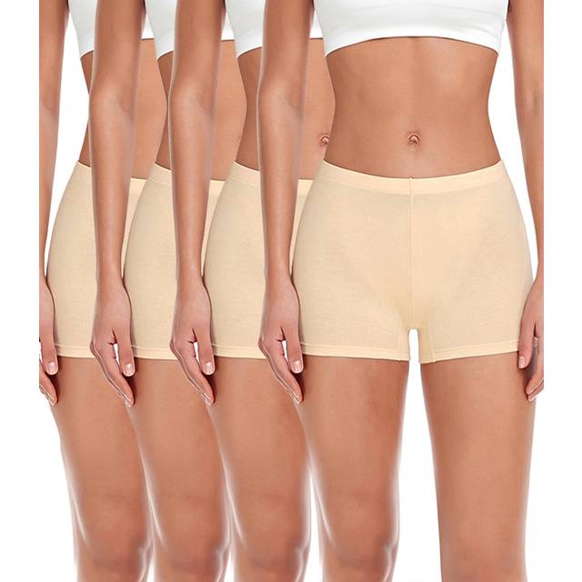 wirarpa Womens Boyshort Panties Mid High Waisted cotton Underwear Boxer Briefs for Women 4 Pack Beige X-Large