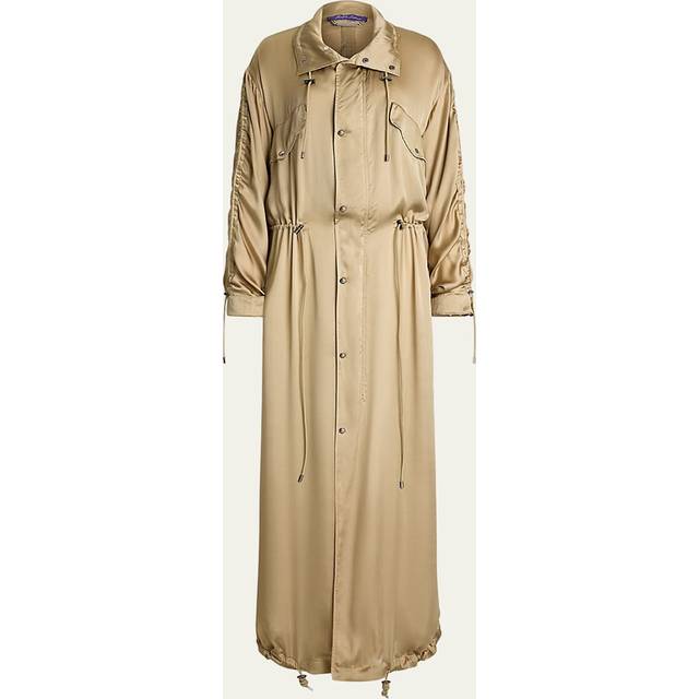 Amberly Silk Charmeuse Long Coat - TAN - 4