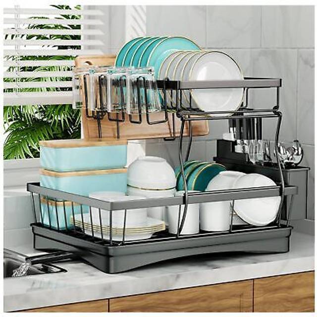 7 code Large Dish Drying Rack for Kitchen Counter  Detachable Large Capacity Dish Drainer Organizer with Utensil Holder  2-Tier Dish Drying Rack with