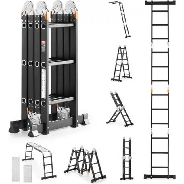 VEVOR Multi-Purpose Folding Ladder 7-in-1 3 Step 12ft with Scaffolding Plank
