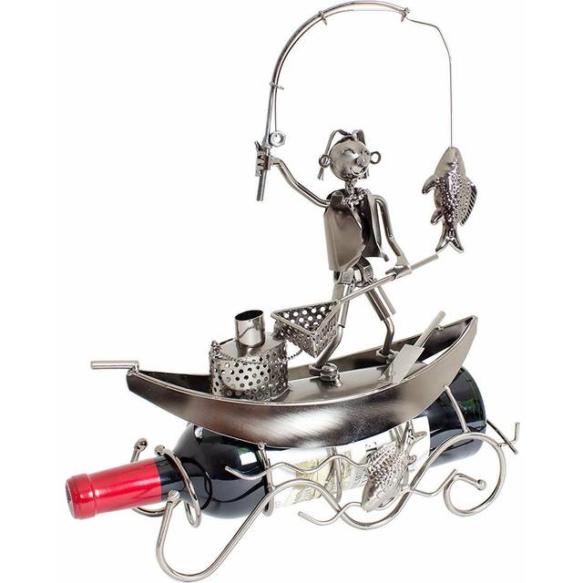 BRUBAKER Wine Bottle Holder Fisherman on a Boat - Metal - Statue, Sculptures and Figurines - Decor Wine Racks and Stands - gifts & Decoration