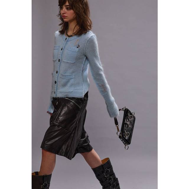 R13 Blue Elongated Shrunken Crewneck Cardigan - LIGHT BLUE - XS