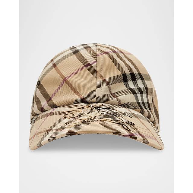 Burberry, Caps, female, Beige, S, Check motif baseball cap with EKD embroidery