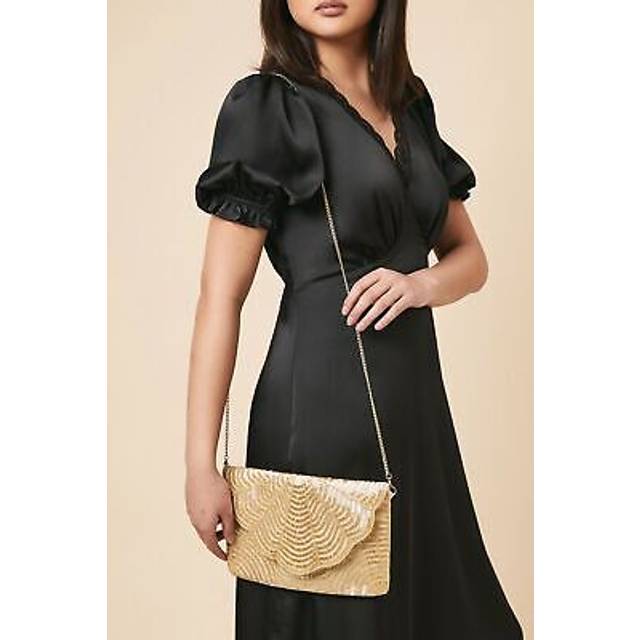 Womens Beaded Scallop Clutch With Detachable Strap - Gold - One Size