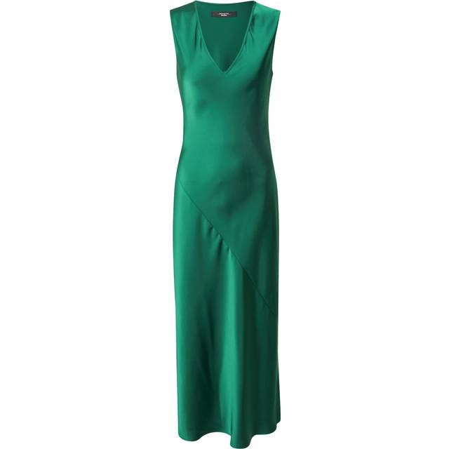 Weekend Max Mara Womens Green V-neck Flared-hem Satin Midi Dress 6 - GREEN