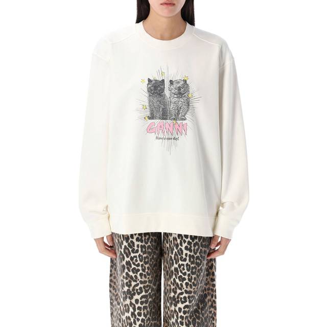 Ganni, Sweatshirts, female, Beige, 2XS/XS, Cotton Cats Sweatshirt Knitwear
