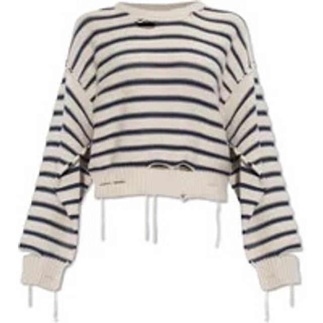 MM6 Maison Margiela Off-White & Navy Striped Knit Sweater - 962 Chalk/Navy - M