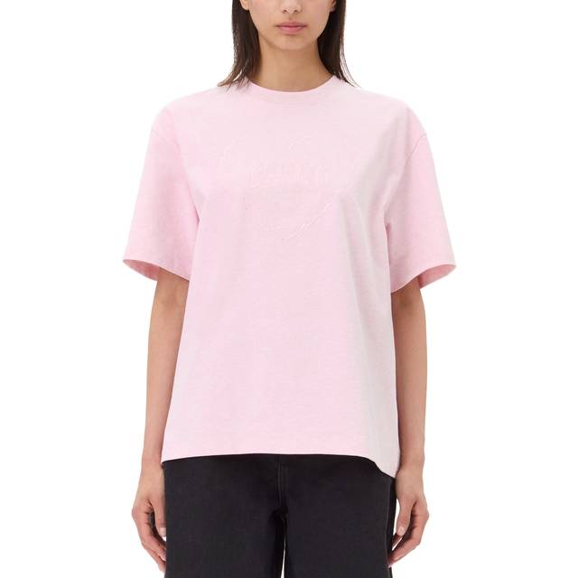 Ganni Drop Shoulder Heart Cotton-Jersey T-Shirt - XS - Pink