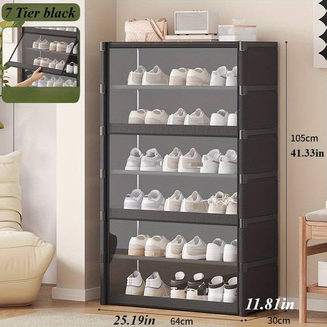 TEMU 5/7/9 Tier Dustproof And Transparent Large Tall Shoe Rack With 24-32 Pairs. Sneaker Rack Organizer Shoes Cabinet Closed Shelves Shoe Stand Holder For Garage Bedroom. Organizer For Shoes