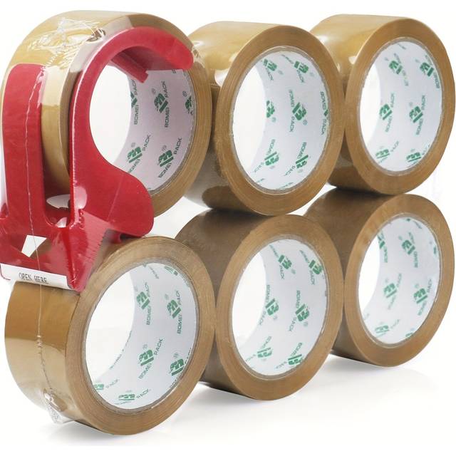 TEMU Bomei Pack Heavy-duty Packaging Tape With Dispenser, 6 Rolls, Clear, 1.88" X 50yd, Waterproof Pp Carton Sealing Tape For Shipping, Moving, Office & School