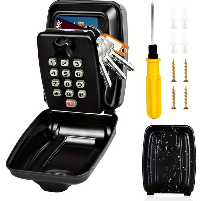 TEMU With Digital Code, Large Outdoor , 12-digit Wall-mounted Key Box, Waterproof, Rustproof, Super Strong, Suitable For Home, Factory, Garage, Office, School