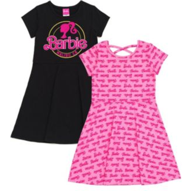 Barbie Little Girls 2 Pack Skater Dresses Logo Pink/Black 7-8