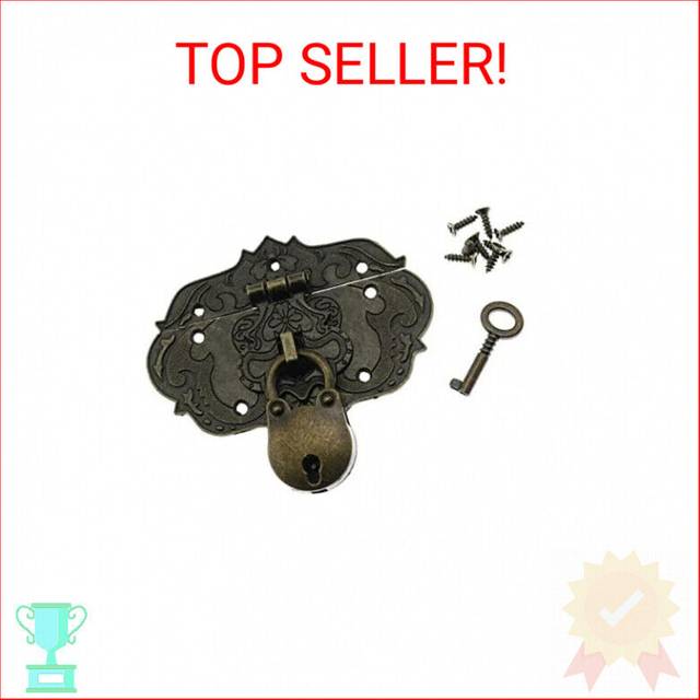 LDCREEE Antique Embossing Decorative Brass Hasp Clasp Latch Lock with Screws for Jewelry Box Ordinary Box Wooden Case Furniture Decoration (Bronze)